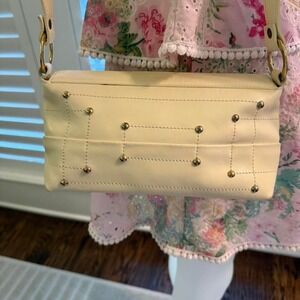 Tosca Italian Leather Cream Shoulder Bag | Minimal Stud Detail